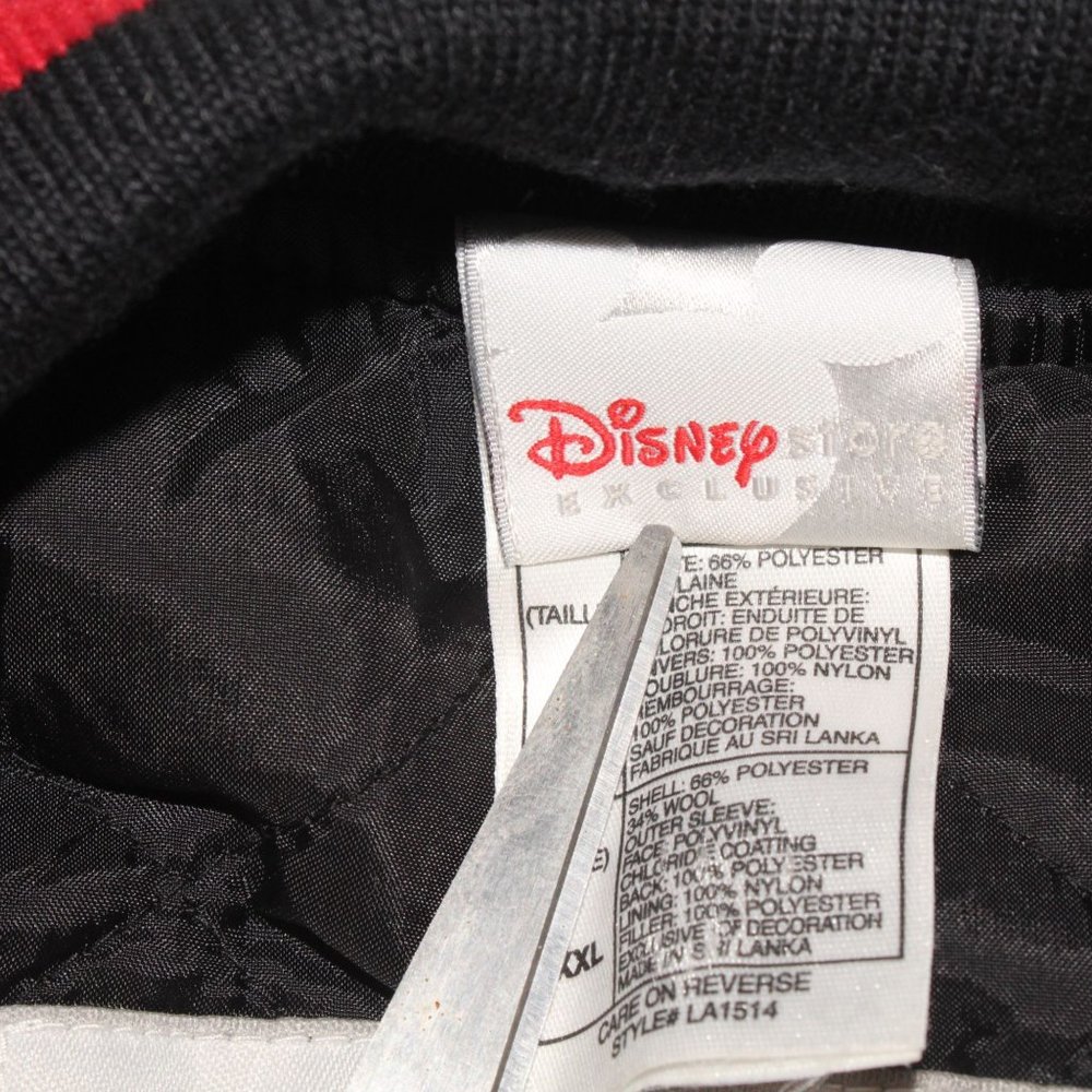 Vintage Men Disney XXL Mickey Mouse Embroidered Varsity Blk Wool Leather Jacket - Picture 7 of 9